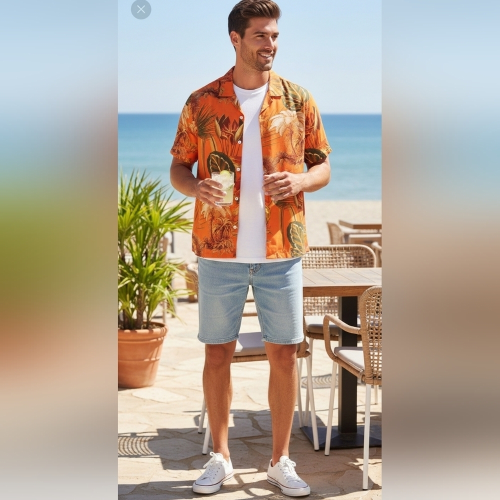 {H&M} Men's Relaxed Fit Resort Shirt - Desert Print - Size Large - Picture 13 of 13